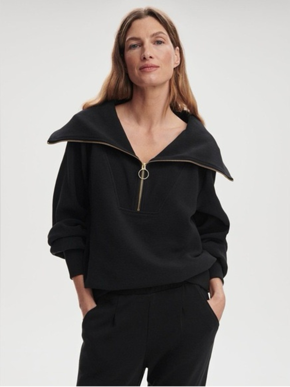 Varley Black Funnel Zip Sweatshirt with Ring Pull